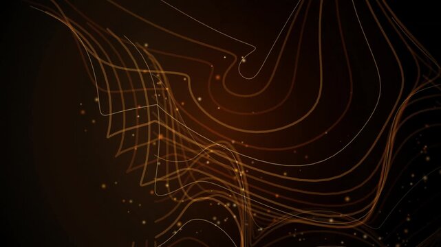 Abstract swirling golden lines with glittering particles on dark background motion graphics footage.