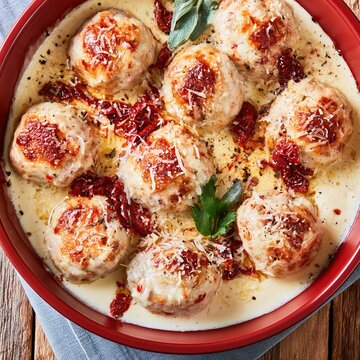 Chicken meatballs in creamy sauce with sundried tomatoes