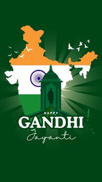 Gandhi Jayanti Green and White Illustration Greeting Poster Story