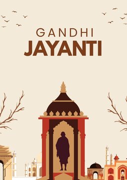 Gandhi Jayanti Orange and Brown Illustrative Greeting Poster
