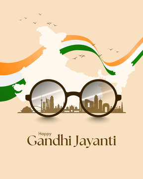 Gandhi Jayanti Orange Green and White Simple Greeting Poster