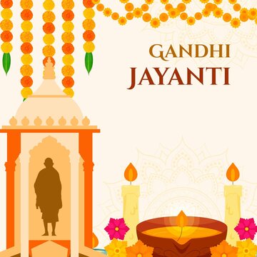 Gandhi Jayanti Orange Illustrative Greeting Poster