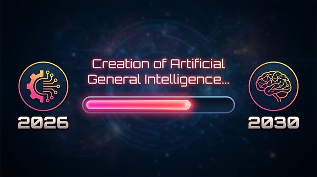 Artificial general intelligence agi development progress timeline concept with loading bar