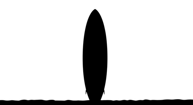 Black silhouette of a surfboard standing upright