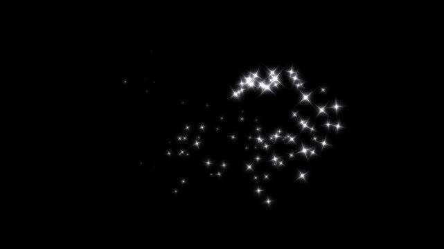 Luxury white glitter sparkles line trail twinkle glitter white cartoon doodle animation, fairy dust wand glitter stars trail transition particle line move light effect on black screen background. 4K