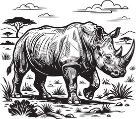 vector illustration of a rhino © Abdullah Al Mamun