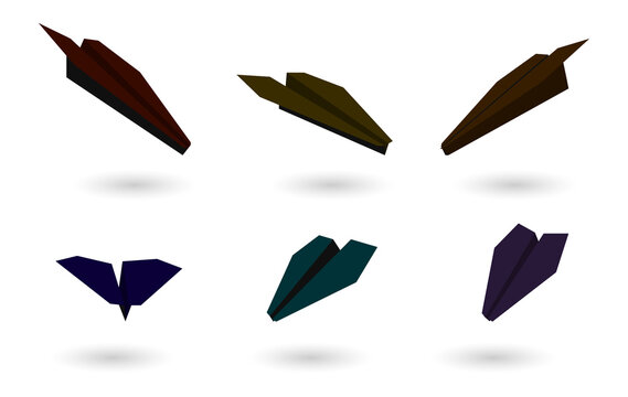 Colorful 3D paper planes flying in formation on transparent background