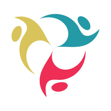Abstract Colorful Human Figures Representing Unity and Cooperation
