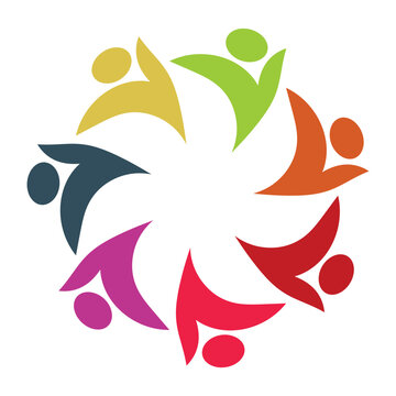 Diverse silhouettes of people in circular arrangement symbolizing unity and teamwork