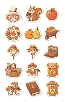 Cute Autumn Harvest Sticker Collection Set
