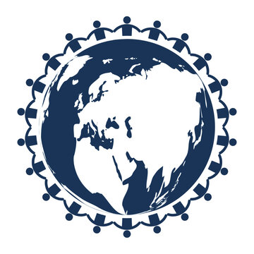 Global Unity Illustration with Earth and Diverse People Holding Hands