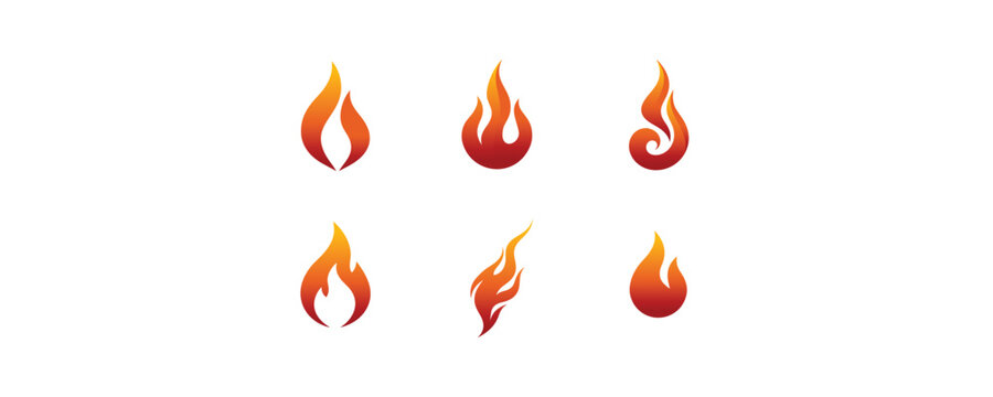 Collection of stylized fire flame icons in various shapes and designs.