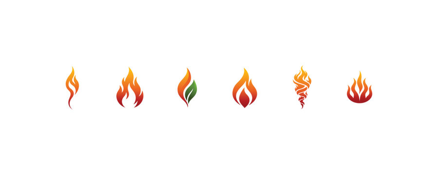 Collection of various stylized fire flame icons and symbols.