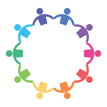 Colorful Silhouettes of People Holding Hands in a Circle Design