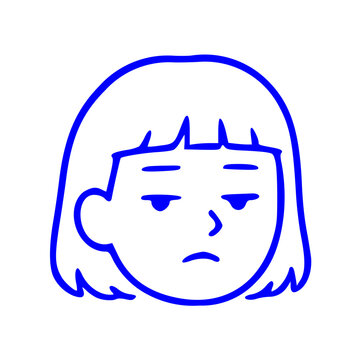 A simple line art illustration of a girl with a bored, unimpressed, or indifferent facial expression.