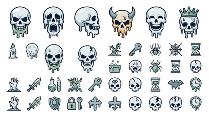 Obraz premium Halloween Icons and Symbols Vector Illustration Set.