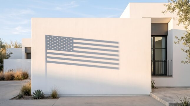 American flag shadow mockup on clean minimalist beige wall