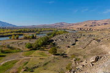 Landscape of river Kura in Caucasus mountains and Uplistsikhe town in Georgia © Pavel