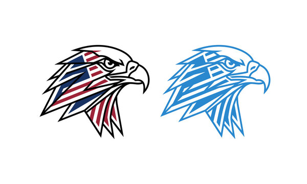 American eagle head graphic with patriotic flag pattern and sharp geometric lines