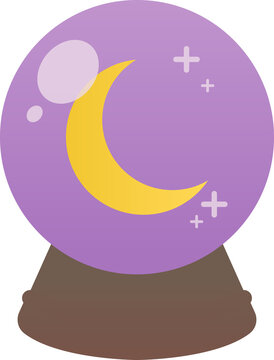 Magic crystal ball with crescent moon symbol vector icon for fortune telling and Halloween design.
