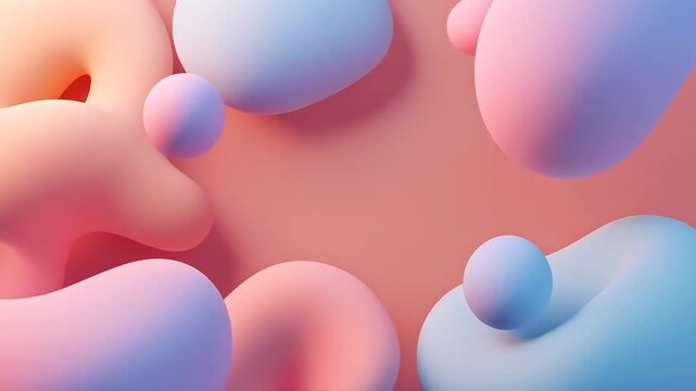 Soft Pastel Blob Abstract: A dreamy and ethereal abstract composition featuring a collection of soft, rounded shapes in pastel pink, blue, and peach hues.
