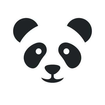 Simple black and white panda face icon illustration with animal icon