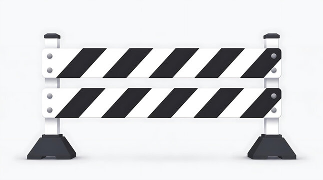 A portable construction barrier with black and white diagonal stripes isolated on white background.