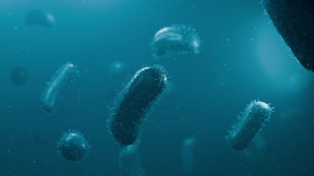 Microscopic View of Bacteria and Microorganisms Floating Life in the macro world 4k LOOP