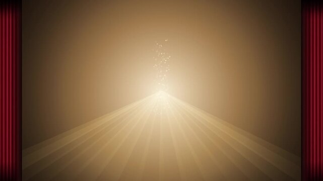 Red Stage Curtains Opening with Golden Spotlight and Glittering Particles Animation