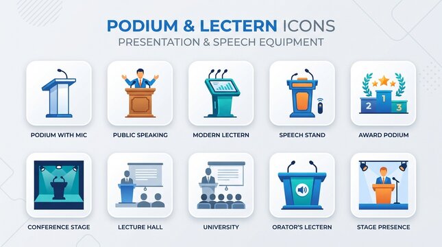 podium and lectern icons for presentations and speeches