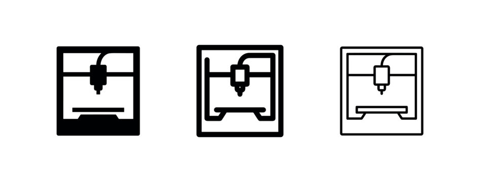 3D printer icon set, vector illustration of additive manufacturing and rapid prototyping technology.