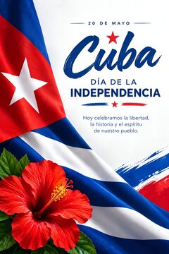 Cuba independence day flag with hibiscus flower