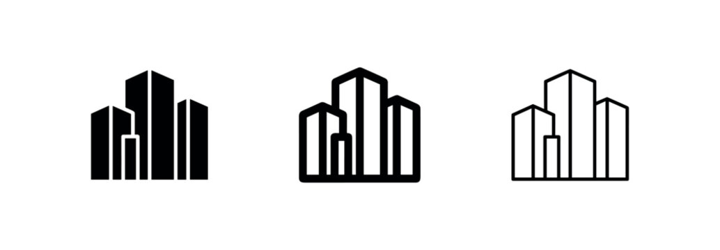 Modern city skyline icon set, business center and real estate skyscrapers, urban architecture buildings symbol.