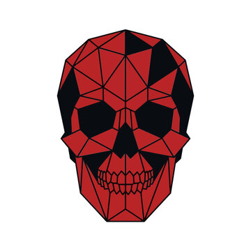 Geometric skull, red and black, low poly, graphic design