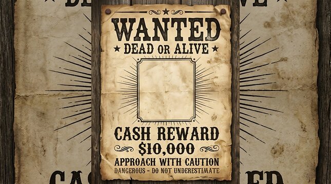Vintage western wanted poster template with cash reward