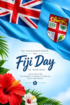 Fiji day celebration poster with national symbols