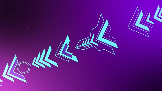 Abstract gradient background with glowing geometric arrows and chevron shapes moving diagonally across the frame animation