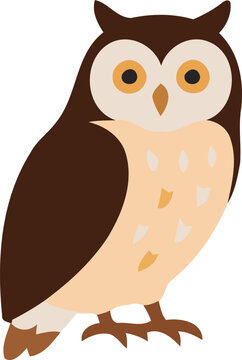 Cute Owl Sitting on a Tree Branch Cartoon Vector Illustration, Adorable Wise Bird Character with Big Eyes and Brown Feathers in a Nature-Inspired Design