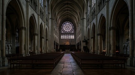 Fototapeta premium Cathedral Interior Featuring Gothic Rose Window