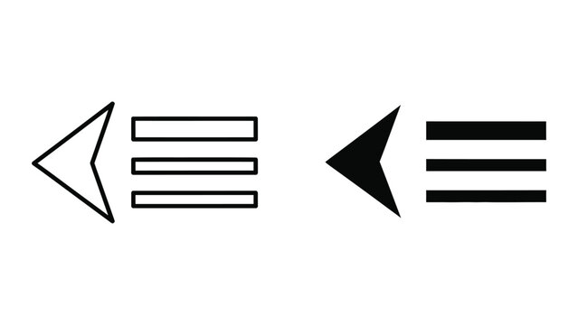 Previous track button with list menu icon set in black outline and solid