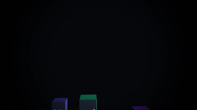 3 d bar chart growth animation with floating data particles on dark background, business finance