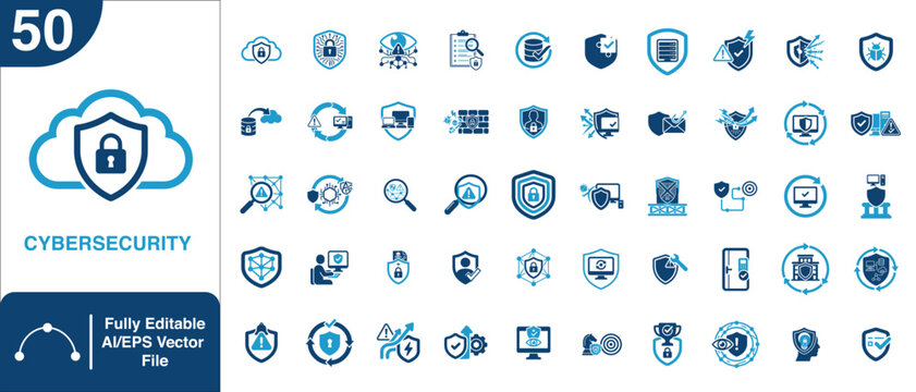 50 Cyber security and Data Protection Vector Icons Set Editable AI, EPS files