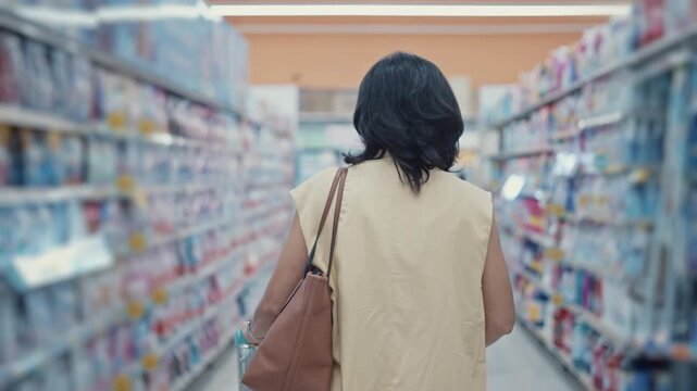 Close-up of Mature Woman Shopping for Groceries in a Supermarket