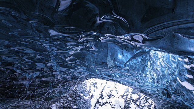 Aquamarine ice combs in Pr&ouml;ng Ice Cave, Sudurland, Iceland