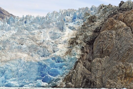Front of a glacier calving into the sea, Tracy Arm Fiord, Tongass National Forest, Juneau, Inside Passage, Alaska, USA