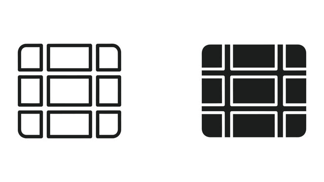 Grid layout menu icons in linear and solid block vector design for user interface