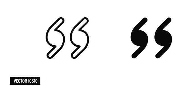 Double quotation mark symbols in outline and solid black style with graphic design