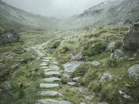 Historical sower's path along which Holocaust survivors travelled from Austria to Italy in 1947 in order to embark for Palestine, Krimmler Tauern, Pinzgau, Salzburg, Austria