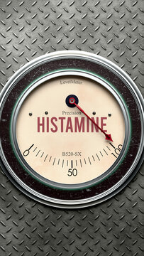 Histamine that is hitting a full scale, showing a very high level of histamine, overload of it, too much of it. Maximum value, off the charts.  ,3d illustration