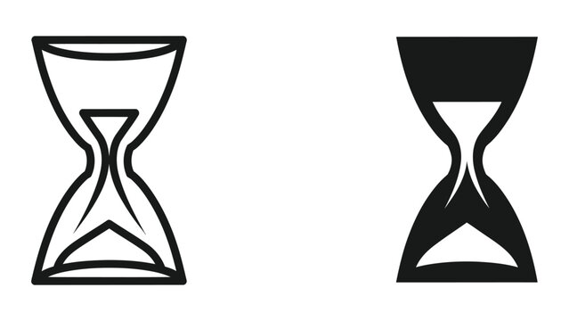 Set of black and white hourglass icons representing time measurement and deadlines
